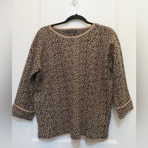TAHARI 3/4 Sleeve Tan Black Leopard Print Animal Pullover Sweater Size 2X